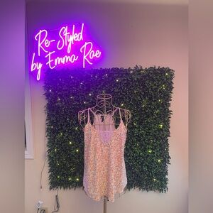 🎳Daytrip Cream Floral Tank with Pink Accents